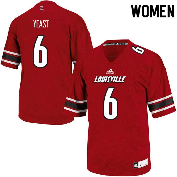 Women Louisville Cardinals #6 Russ Yeast College Football Jerseys Sale-Red - Click Image to Close